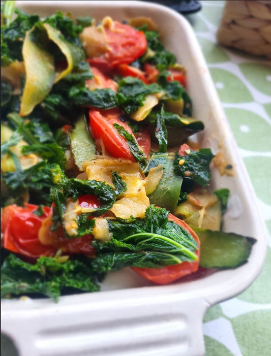 Roasted White Fish With Velvet Cloud Kale & Cherry Tomato Salad