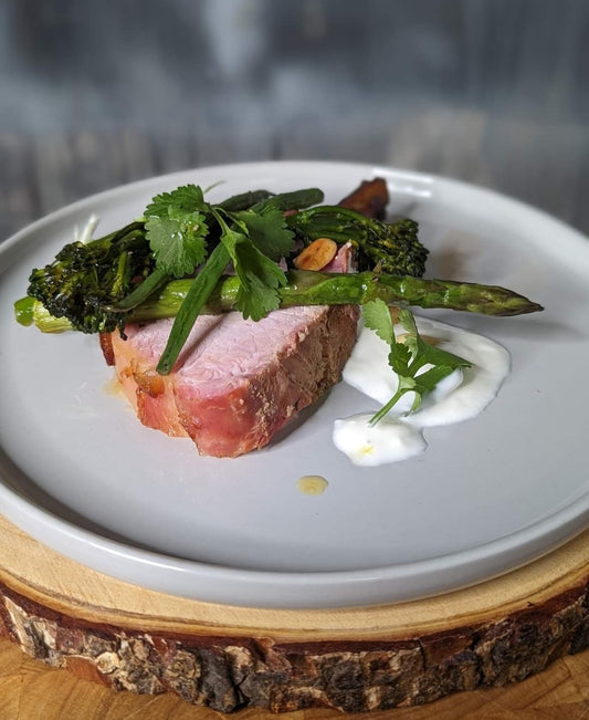 Loin of Bacon with Glorious Greens, Velvet Cloud Yogurt by Paul Flynn The Tannery Dungarven