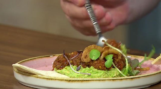 Slow Braised Lamb With Pea Hummus and Velvet Cloud Sheep Yogurt Flatbreads