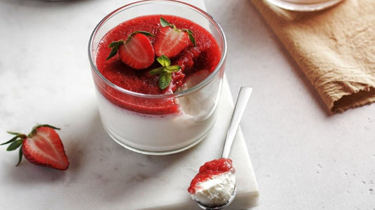 Elderflower Sheep’s Yogurt Panna Cotta with Strawberries