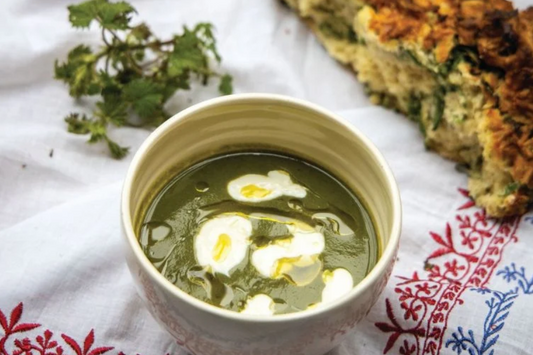Nettle Soup Served With Velvet Cloud Porridge Bread