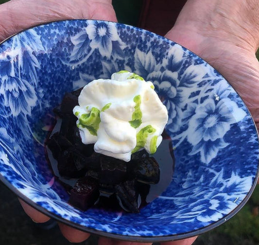 Candied beetroot with sheep’s yogurt and dill oil